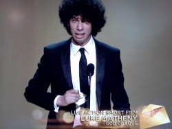 midnightentity:  inothernews:  “I should’ve gotten a haircut.” LUKE MATHENY, winner of the Oscar for Best Live Action Short, who also thanked his mother, who “did craft services for the film.”  this one was possibly my favorite can i keep him