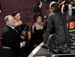 Bohemea:  Suicideblonde:  Anne Hathaway Talking To Harvey Weinstein, Weinstein’s