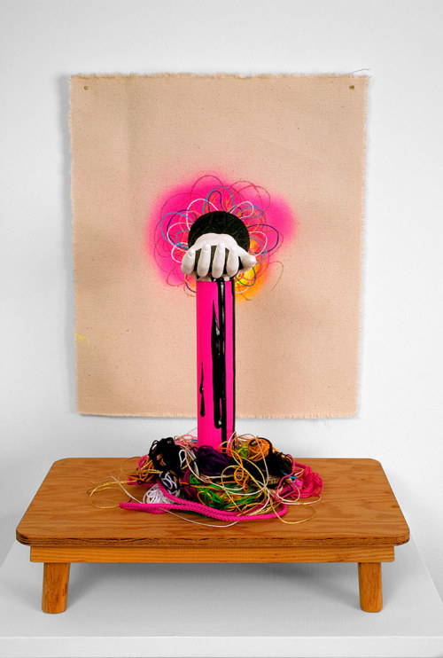 Clark Goolsby Token Gesture, 2011Cast Resin, Canvas, Acrylic, Spray Paint, Pencil, Plywood & Str