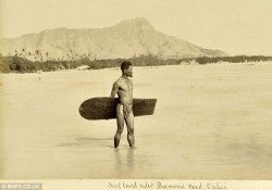 wifwolf: blackandwtf:  1890 This is the first known photograph ever taken of a surfer. Surfing was banned in Hawaii by missionaries in the 1700s for its “ungodliness,” but fortunately the natives didn’t pay much heed to that decree.  And this is