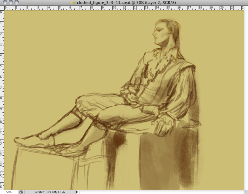 Clothed digital figure, 40 minutes in.  This model is wearing a really fantastic Elizabethan co