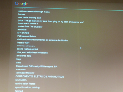 bellatrixblack-:  firebolting:  The Google headquarters entrance in Mountain View has a projector which displays in real time what people type into their search engines.  the one that says ‘lyrics “I’ve got tears in my ears from lying on my back