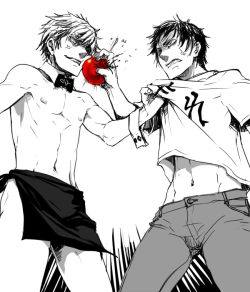 -petrichor:  lovinho-:  spain:  YOU WANNA FIGHT, HUH?HUH?????   DONT YOU CHALLENGE ME YOU TOMATO SUCKING BASTARD  Just a little more and we can see the goods behind that apron. ;]  I love this picture kdghjakshdjagsa