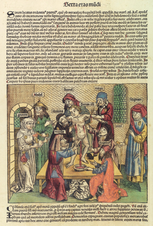 image: Illustration in Hartmann Schedel's Weltchronik, 1493Simon of Trent (German: Simon Unverdorben