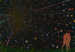 artchipel:  Fred Tomaselli (USA, b. 1956) - Untitled (Expulsion). Leaves, pills, insects, acrylic,   photocollage, and resin on wood panel, 84 x 120 in. (213.4 x 304.8  cm).  Collection of Peter Norton (2000) [Fred Tomaselli on ARTchipel] 