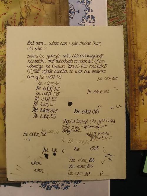  Elijah Wood’s practice page for Frodo’s Red Book of Westmarch scene.