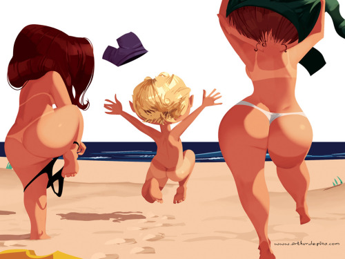 redheadfl:randomfives:nude beach illustration from artist Arthur de Pinswww.arthurdepins.com/