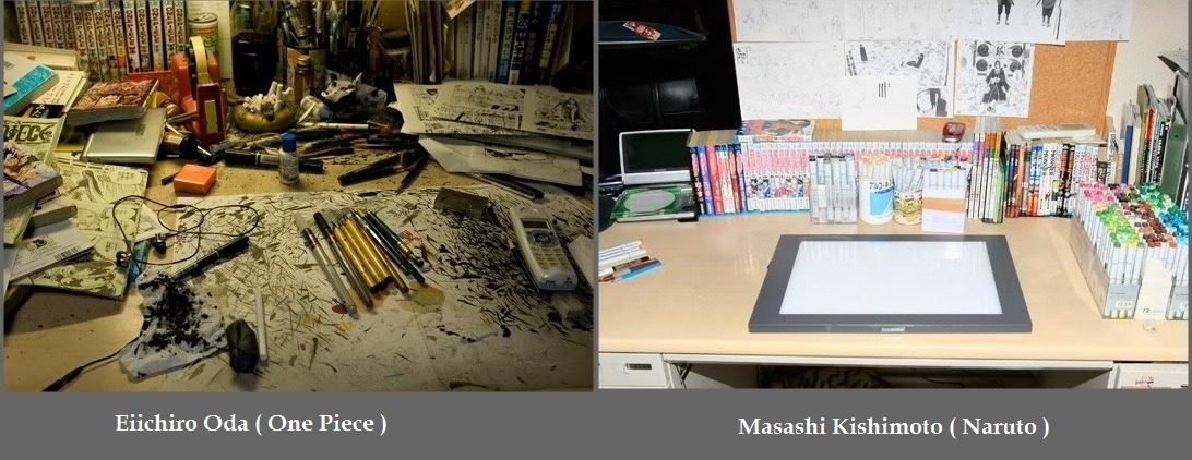 retrobeefcake:  my work space looks more like Oda’s than Kishimoto’s haha I wonder