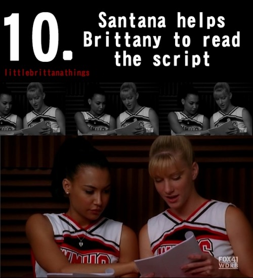 littlebrittanathings:Little Brittana Things10. Santana helps Brittany to read the script (Glee S2 Ep