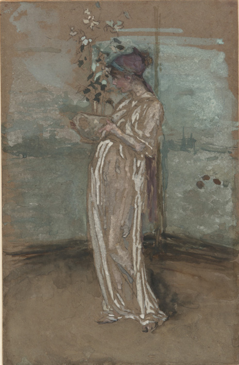 Blue and Gold: The Rose Azalea, ca. 1890-1895 James McNeill Whistler Watercolor on brown paper