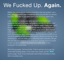 maniacalrage:  Tumblr’s New Error Page (View full-size)  Look, I really like all the folks at Tumblr, but how is it possible that you cannot go a single day without getting an error at least twice? Lots of users, lots of load, I get it. But seriously,