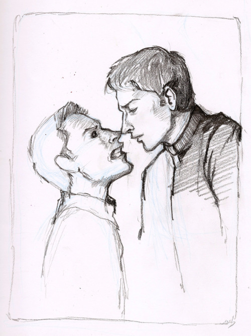 more Priest!Cas and Possessed!Dean from the fic I’m stewing over. Starting sketch I’m going to work off of digitally now. Hopefully. x___x;