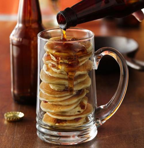 bakeddd:Beer and Bacon Mancakes RecipeINGREDIENTS:1/2 lb bacon (8 slices)1/3 cup packed brown sugar2