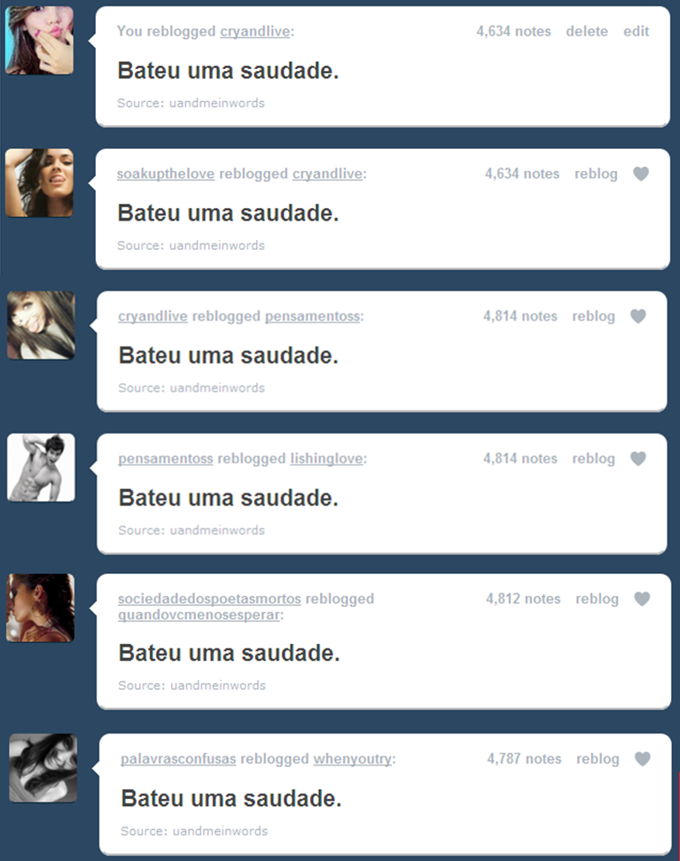  Bateu uma saudade.  