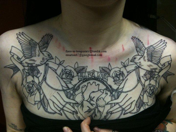 fuckyeahtattoos:  This is my chest piece outline, taken right after it was done.