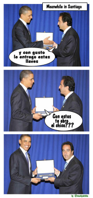 El porque de la cara de Zalaquett jotapeprado:  Zalaquett y Obama. Un dialogo muy jocoso oye… (cortesía de @monkydafaka) 