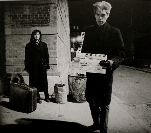 heckyesjimjarmusch:  Jim Jarmusch and Eszter Balint on the set of Stranger Than Paradise.