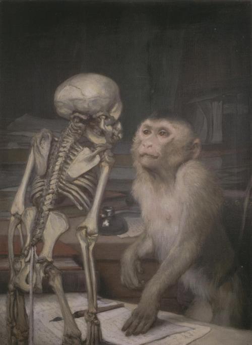 Gabriel von Max / Affe vor Skelett (1900)