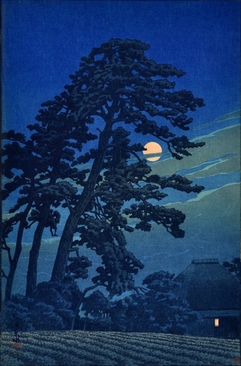 ganbattemotherfucker-deactivate:  ‘Moon at Megome’ (1930) woodblock print by Hasui Kawas