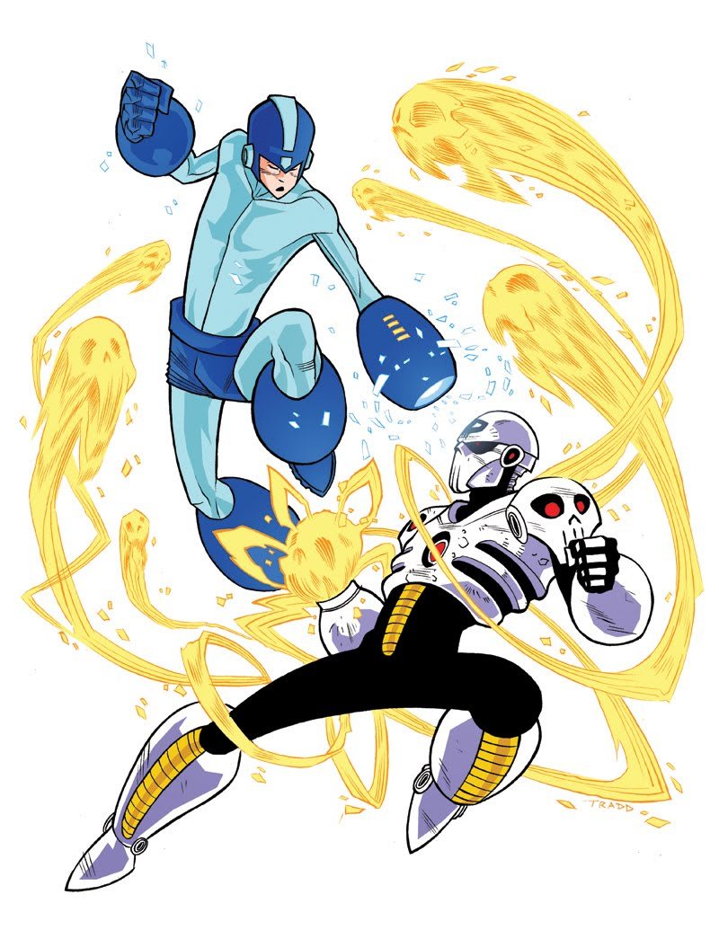 Mega Man and evil boss Skull Man fight to the death in Tradd Moore’s top notch submission into UDON’s Mega Man Tribute Contest.
Past Mega Man Tribute artwork can be found HERE!
Related Rampage: Deadpool Cover
Mega Man Tribute by Tradd Moore...