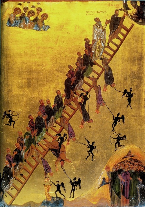 crashinglybeautiful:John Climacus, The Ladder of Divine Ascent, 12th century icon (St. Catherine&rsq