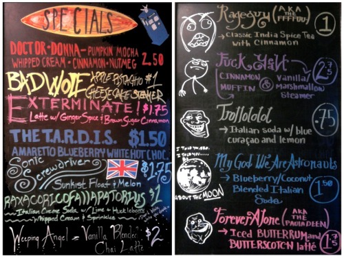thatswhatshanesaid: This is apparently the menu from a coffee shop on the Indiana University campus.