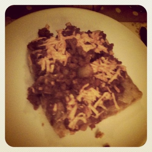 Amys dairy free buritto, quorn mince, tomato sauce and cheezly vegan cheddar. Yum! (Taken with insta