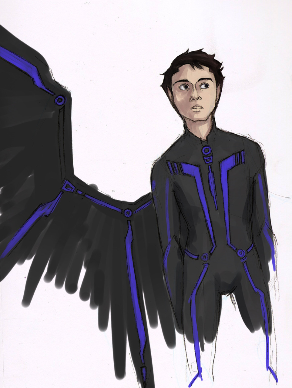 Really quick sketch of Tron!Cas, trying to lay out what his suit pattern would be.