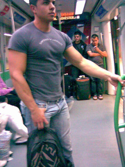 nycsubwayguys:  The arms. The pecs. The abs. The bulge. It’s all almost too much!!! 