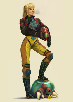 justinrampage:  The Metroid stomping dame known as Samus gets a full on biker redesign by talented artist Agent Melon. 100% bad ass. Related Rampage: Super Mario Warfare | Episode Two - 1985 (More) Biker Samus by Agent Melon / agentscarlet