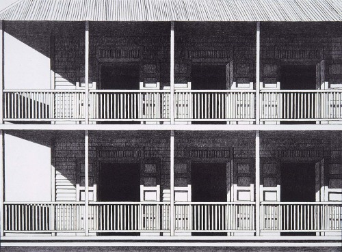 Casa de Playa lithograph on paper by Emilio Sánchez, 1968