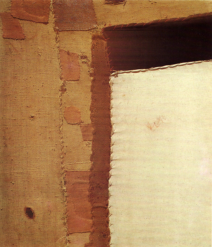 sweetpeapath:  Sacco by Alberto Burri, 1952 Mixed media collage including burlap