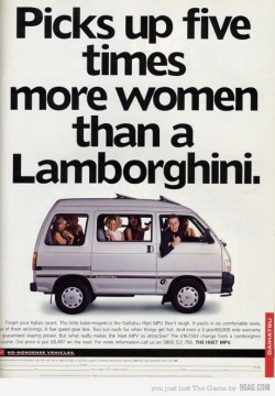 hangedman:  9gag:  Really, Daihatsu?  It only takes more time to drug their drinks and stow them aboard 