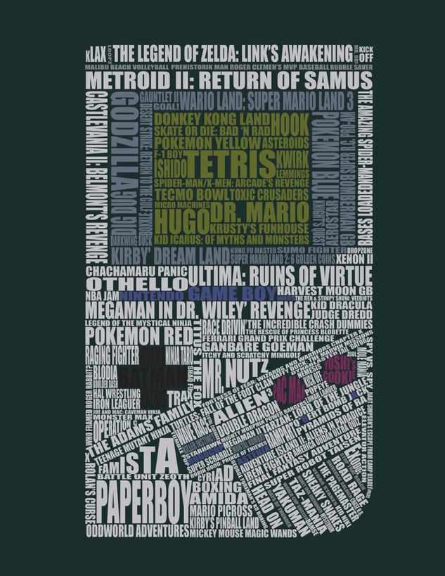 Tons of the great Nintendo Game Boy titles can be found in Mike Watts’ typographic poster design. See if you can find / pick out your favorites.
Gameboy…Word by Mike Watts (Twitter)
Via: it8bit