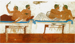 malebeautyinart:   Fresco from the Tomb of the Diver, 475 BCE. Paestum Museum, Italy. 