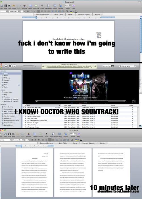 matt-smith-:Turn on I’m the Doctor to full blast and even writing a paper feels bad ass!