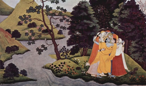 laurenkatrin: Krishna embraces Gopis - Gita Govinda Manuscript, ca. 1760-65
