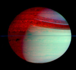 scipsy:  Saturn’s Silhouetted Clouds  This false-color image is part of the “Spectacular Images of Saturn” exhibition on display at the National Air and Space Museum’s Mall building. This false-color mosaic of Saturn shows deep-level clouds silhouetted