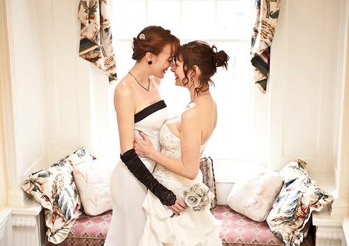 romance-is-not-dead-blog:
“ Victoria & Jacqueline’s tiny thrifty dressy wedding celebration ”