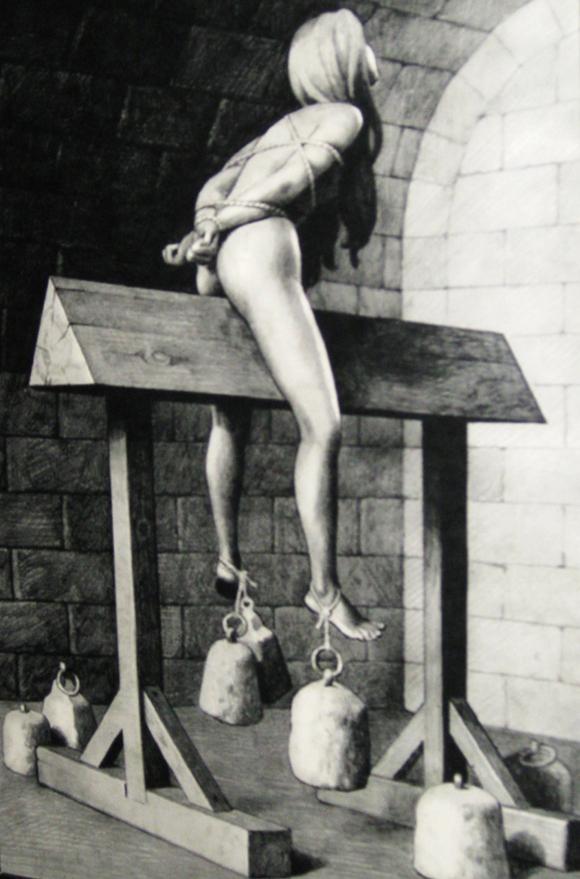 skinned-teen:  THE JUDAS CRADLE The victim is hoisted up in the manner shown in the