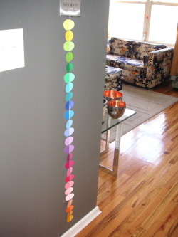constitutionallymoderndiy:  I reblogged a paint chip egg garland (from Modern Parents Messy Kids) last week.  Here’s a pic of how mine turned out.  I love it.   this would work as a really cool room divider, if you made a whole bunch&hellip; hmm&hellip;