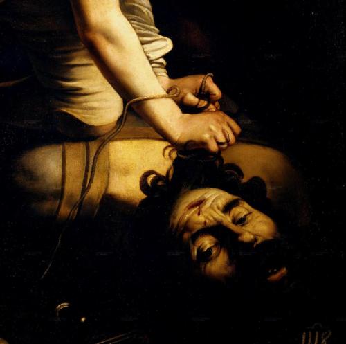 poisonwasthecure: David and Goliath (detail) Caravaggio 1599