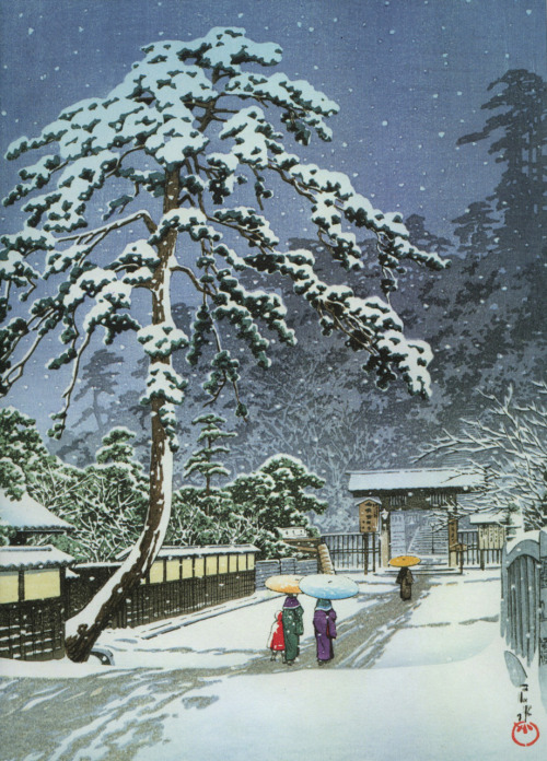 Gurafiku Japanese Ukiyo E Honmonji Temple In Snow Hasui