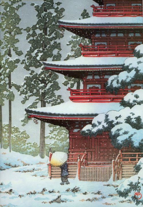 Japanese Ukiyo-e: Saishoin Temple in Snow, Hirosaki. Hasui Kawase. 1936