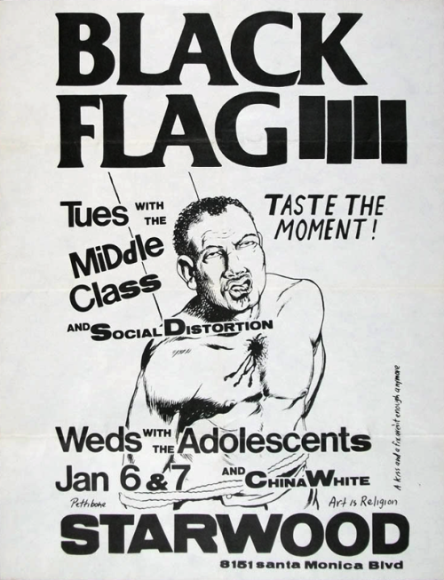 Black Flag Flyer - Middle Class, Social Distortion, Adolescents, China White - 1981 Raymond Pettibon