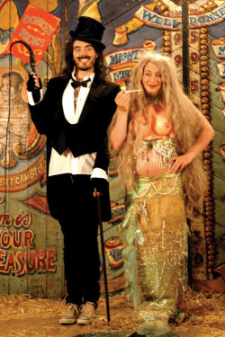 rustykittens:  Me and Matt in the good old days. With me as a ringmaster and him as a mermaid – perhaps the clearest actualisation of our relationship. God knows what we were filming it for. No justification could be sufficient.   love love russell