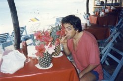 dadsaretheoriginalhipster:  Your dad wore deep-V’s before you did and he has the photo of his man cleavage to prove it. He’s the only person that could man up to a frilly pineapple drink, wearing short shorts and rocking a plunging neck line without