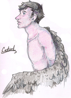 Castiel, done completely in Crayola crayons.