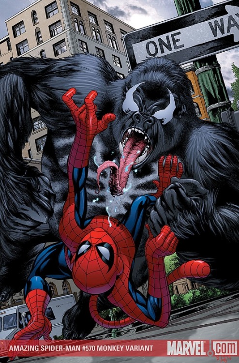 iamthedeadpool:“Amazing Spider-Man # 570 Monkey Variant”~ Mike McKoneI’ve got an idea.