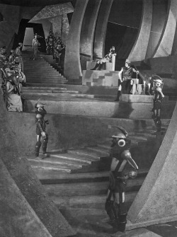 oldhollywood:  Martian architecture and style in the Soviet sci-fi film Aelita (1924, dir. Yakov Protazanov). The Constructivist-style sets were designed by Aleksandra Ekster. (via) 